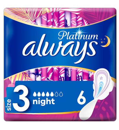картинка ALWAYS, ПРОКЛАДКИ "Platinum" Night экстра защита (6 шт) от магазина Радуга детства