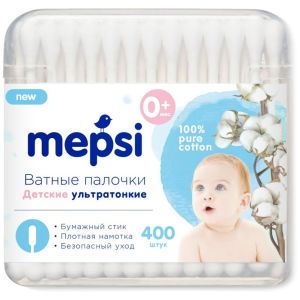 картинка MEPSI, ПАЛОЧКИ ватные ультратонкие 400 шт от магазина Радуга детства
