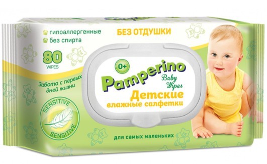 картинка PAMPERINO, САЛФЕТКИ влажные для детей с клапаном (80 шт) от магазина Радуга детства