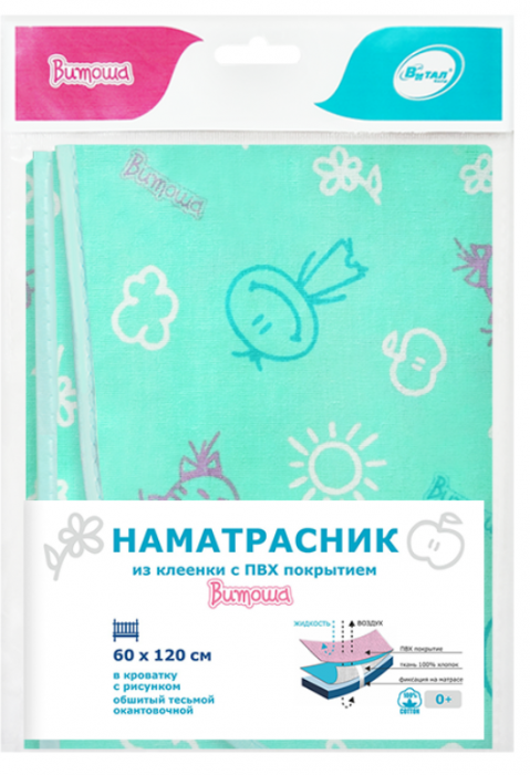 картинка ВИТОША, НАМАТРАСНИК в кроватку, (клеенка с ПВХ покрытием), (0,60*1,2 м) от магазина Радуга детства