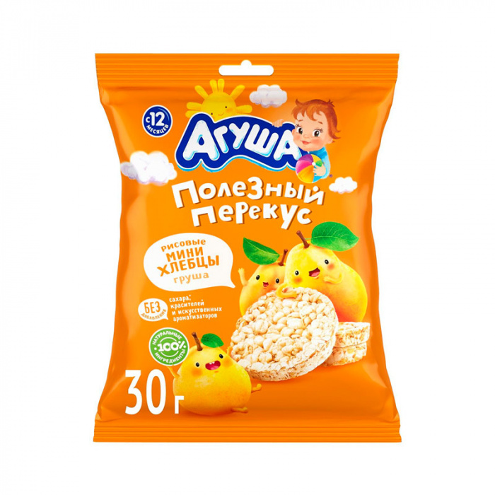 картинка АГУША, ХЛЕБЦЫ рисовые с грушей (30 гр) от магазина Радуга детства