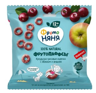 картинка ФРУТОНЯНЯ, ФРУТОПАФФСЫ кукурузные рис с яблоком и вишней (21 гр) от магазина Радуга детства